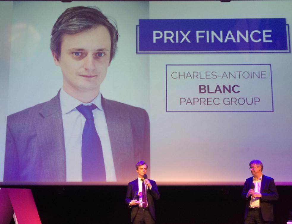 Charles-Antoine Blanc, directeur financier de Paprec, lauréat 2016 du prix finance des Next leaders 